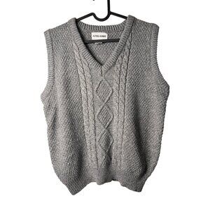 VTG Alfred Dunner Mens Small Sweater Vest Cable Knit Wool Blend Academia Style